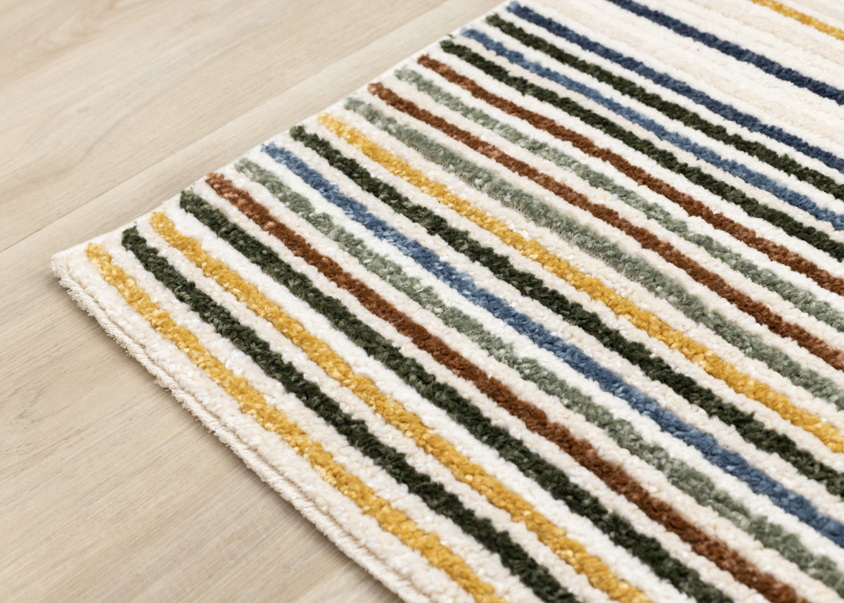 Nora Casual Contemporary Striped Area Rug - 5' X 8' - Cream/Blue/Yellow