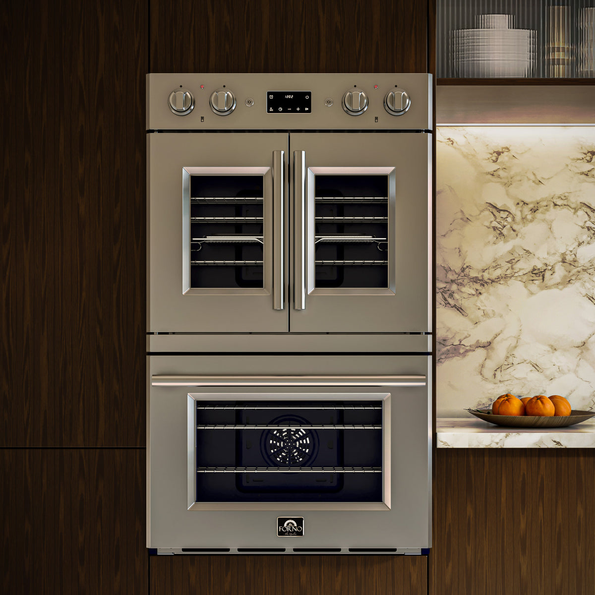 Forno Gallico Stainless Steel 30" French Door Double Wall Oven with Air Fry and Sous Vide (7.36 Cu. Ft.) - FBOEL1388-30