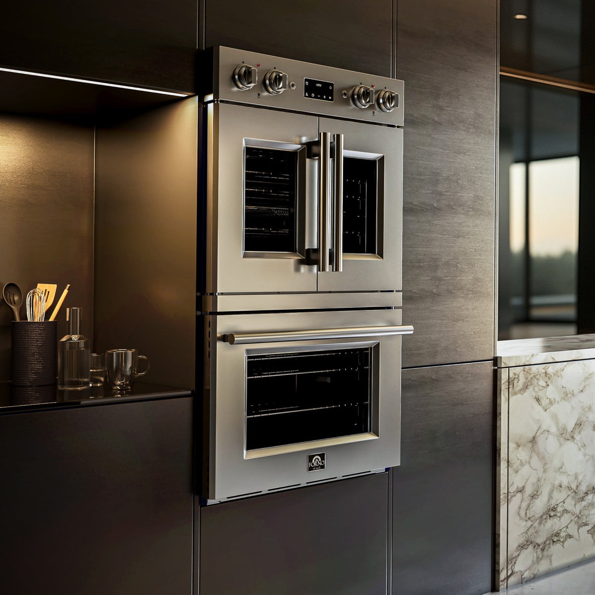 Forno Gallico Stainless Steel 30" French Door Double Wall Oven with Air Fry and Sous Vide (7.36 Cu. Ft.) - FBOEL1388-30