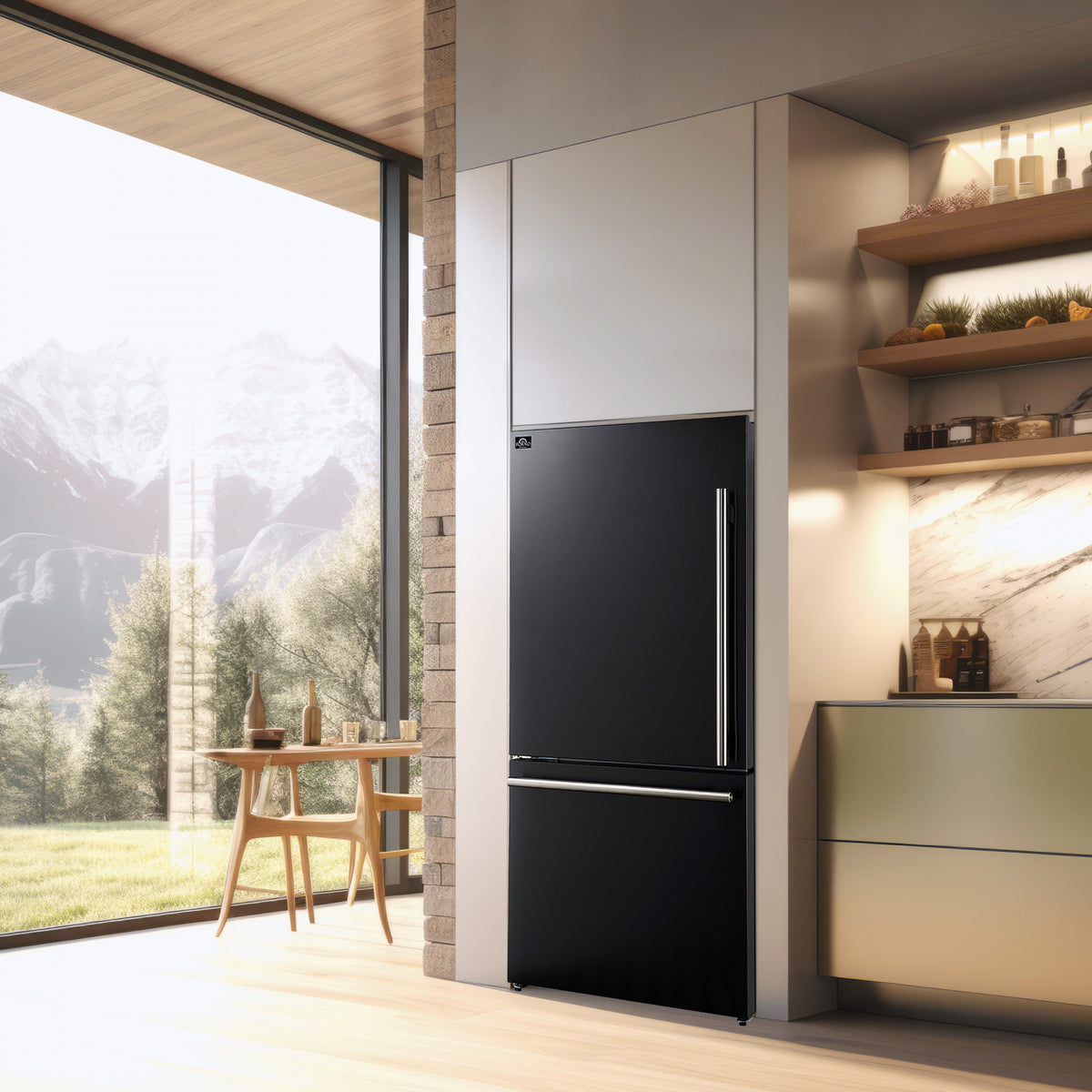 Forno Milano 31" 17.2 Cu.Ft. Black Bottom Freezer Refrigerator with Left Swing Door - FFFFD1786-31BLK