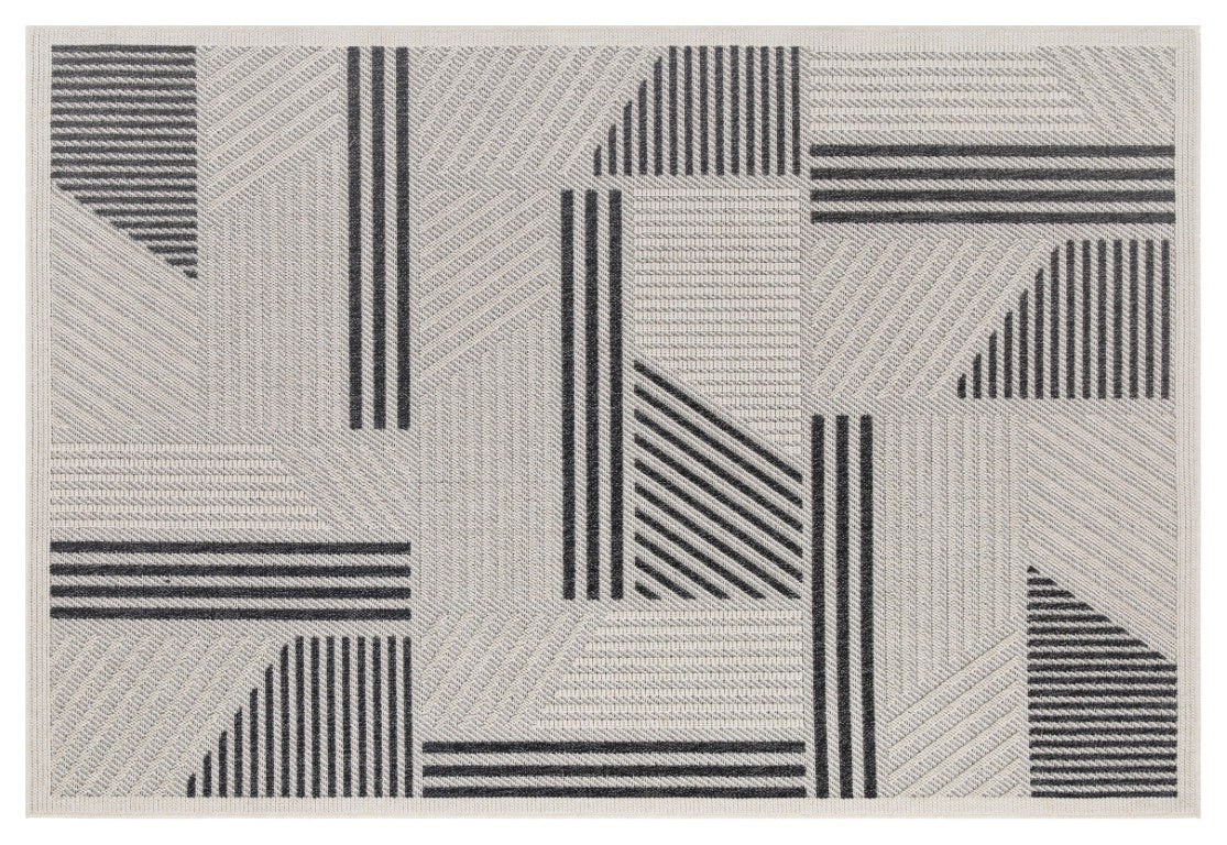 Assia Modern Outdoor Rug - 9' x 12' - Grey/Black