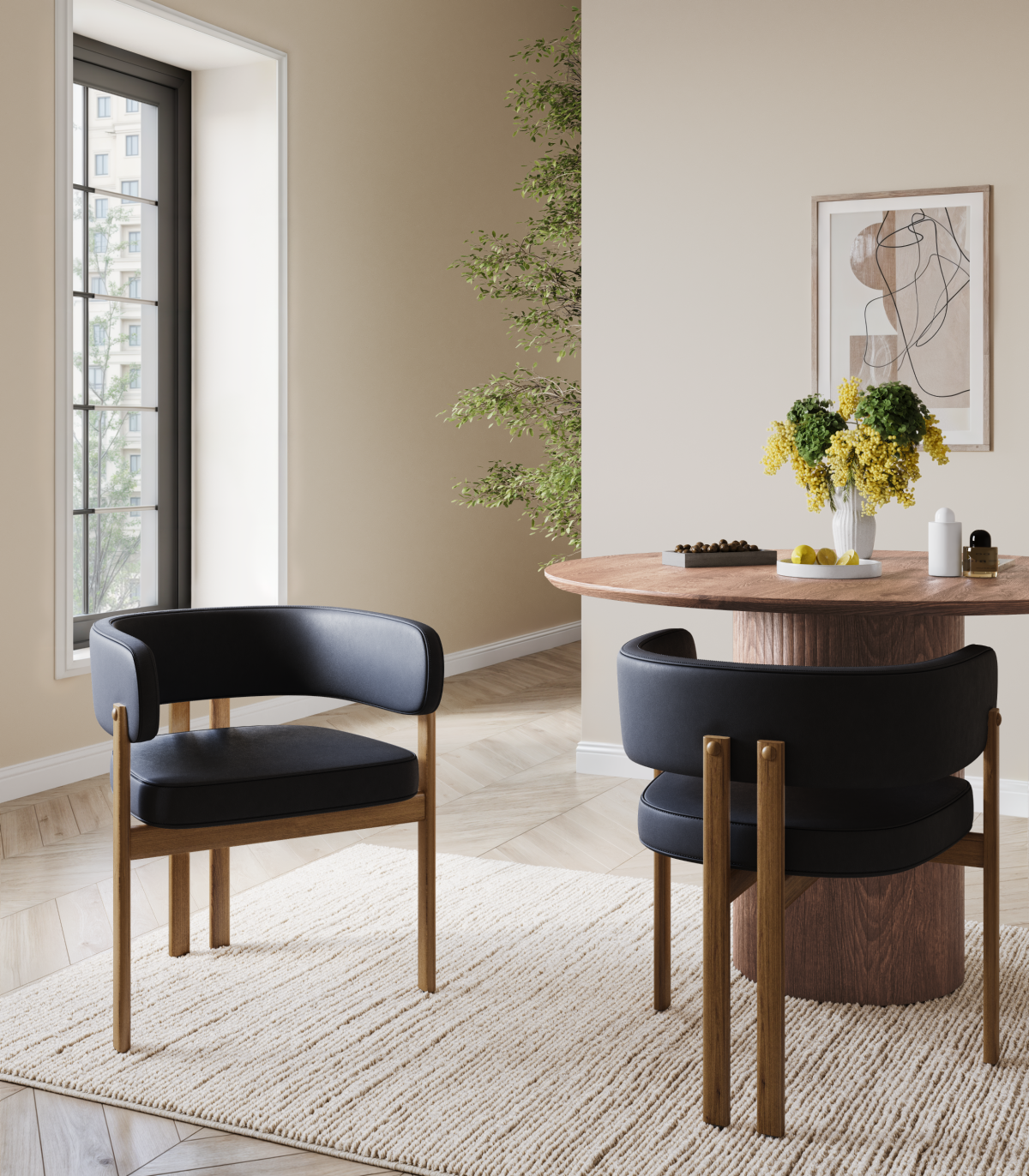 Rhett Dining Chair - Black/Walnut - Set of Two
