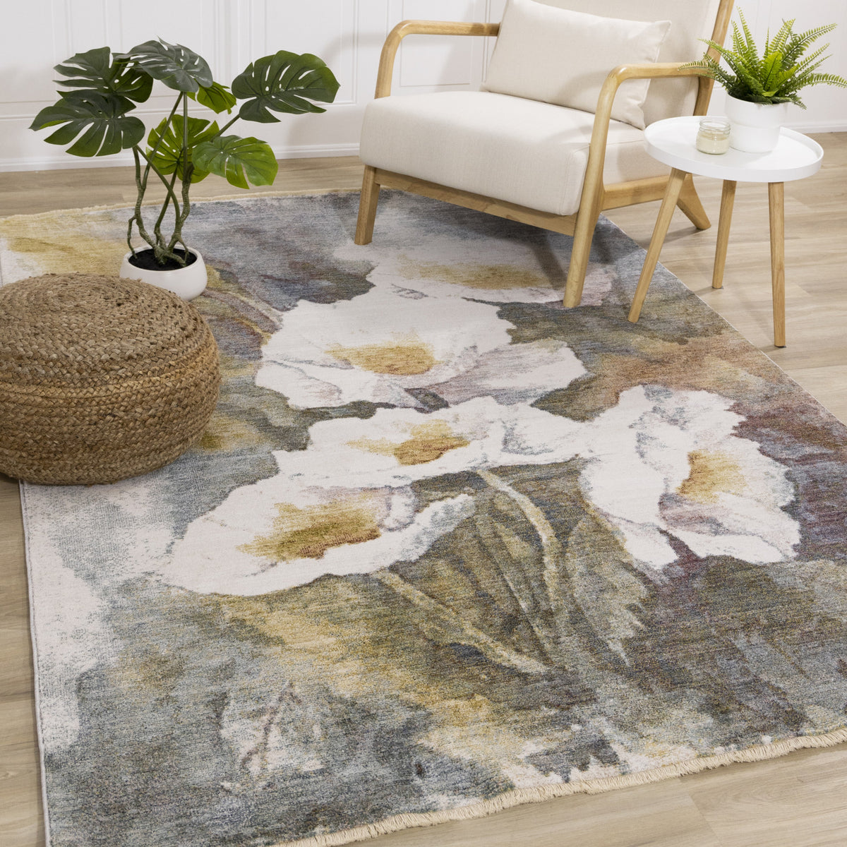 Macie Contemporary Floral Bloom Area Rug - 5' X 8' - Yellow/White/Green
