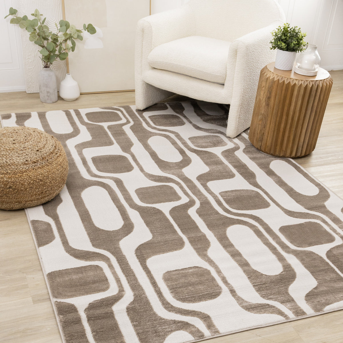 Logan Modern Area Rug - 5' X 8' - Brown/Cream