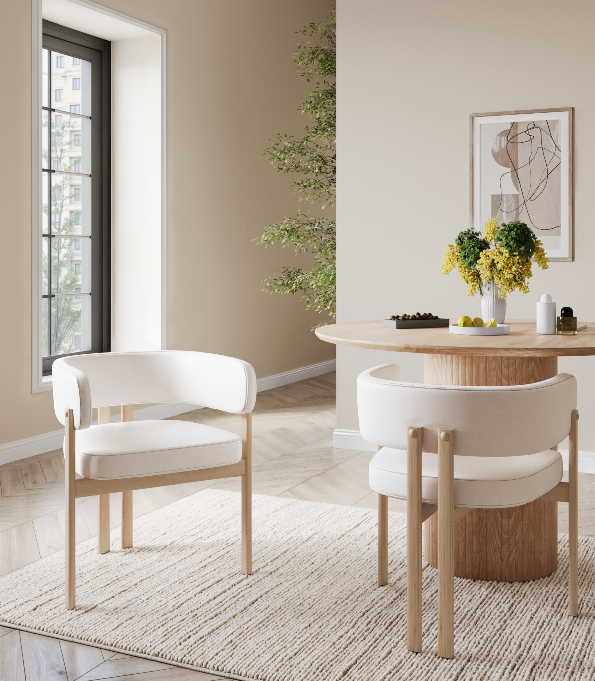 Rhett Dining Chair - Cream/Oak - Set of Two
