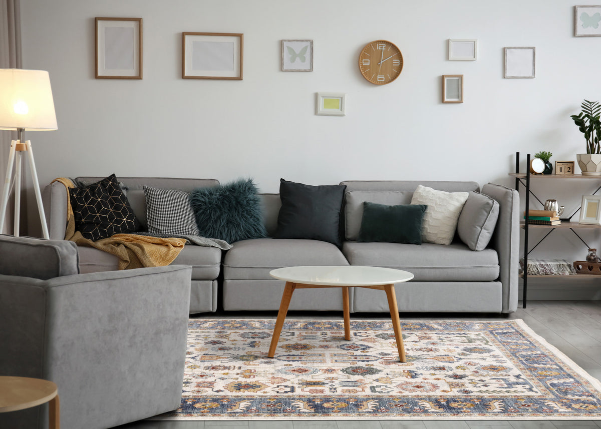 Macie Traditional Border Area Rug - 8' X 11' - Cream/Blue