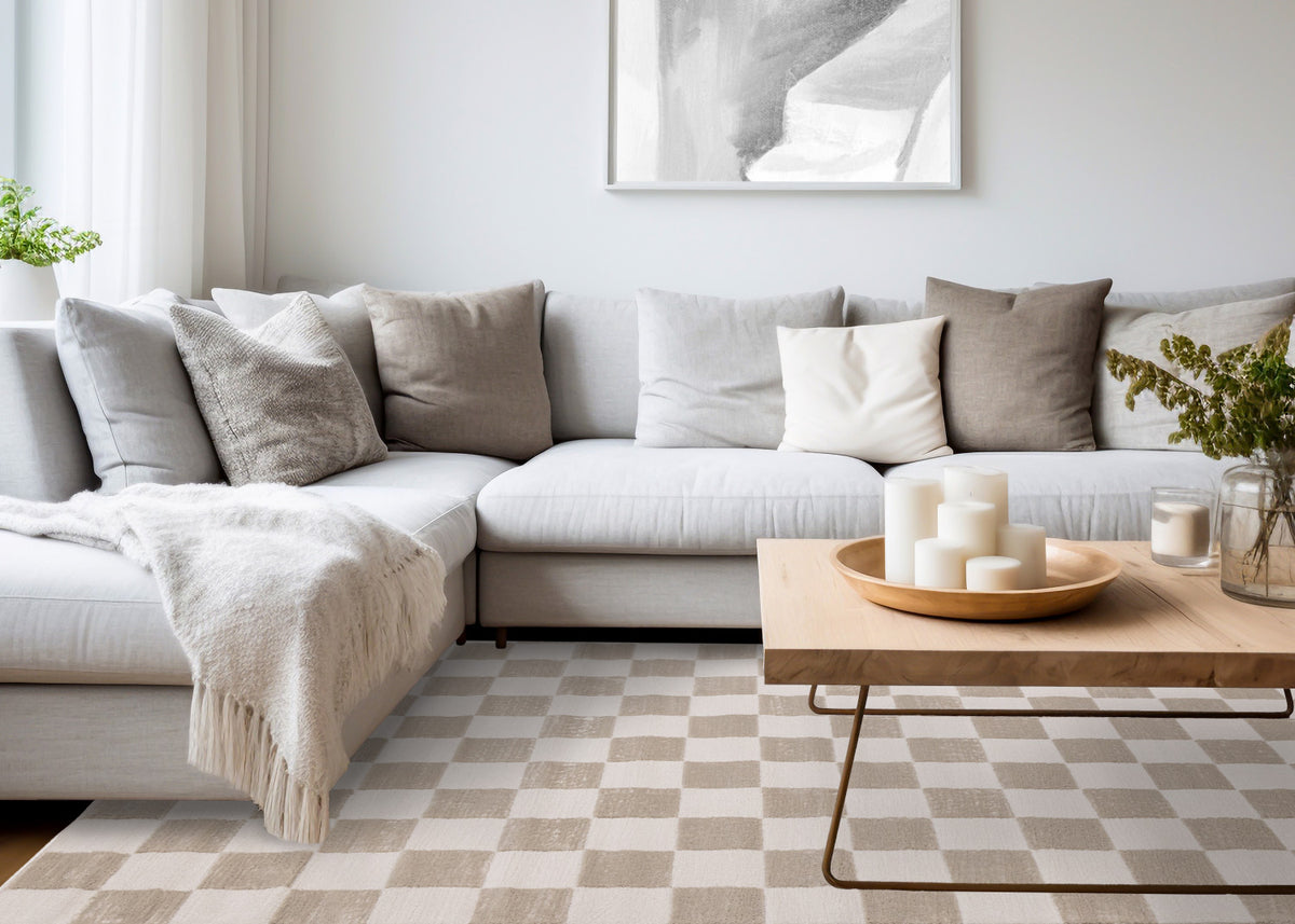 Logan Modern Checkered Area Rug - 5' X 8' - Beige/Cream