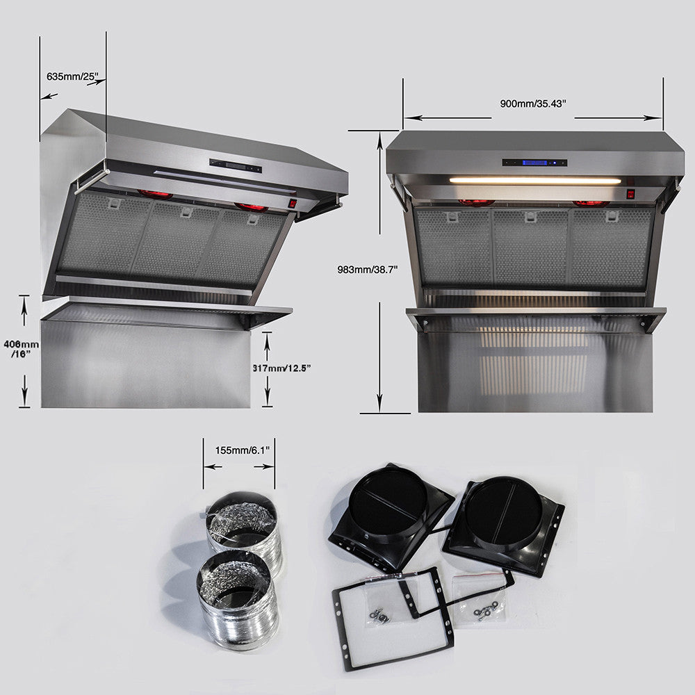 Forno Savona Stainless Steel 36" 1200 CFM Wall Mounted Range Hood - FRHWM5029-36HB