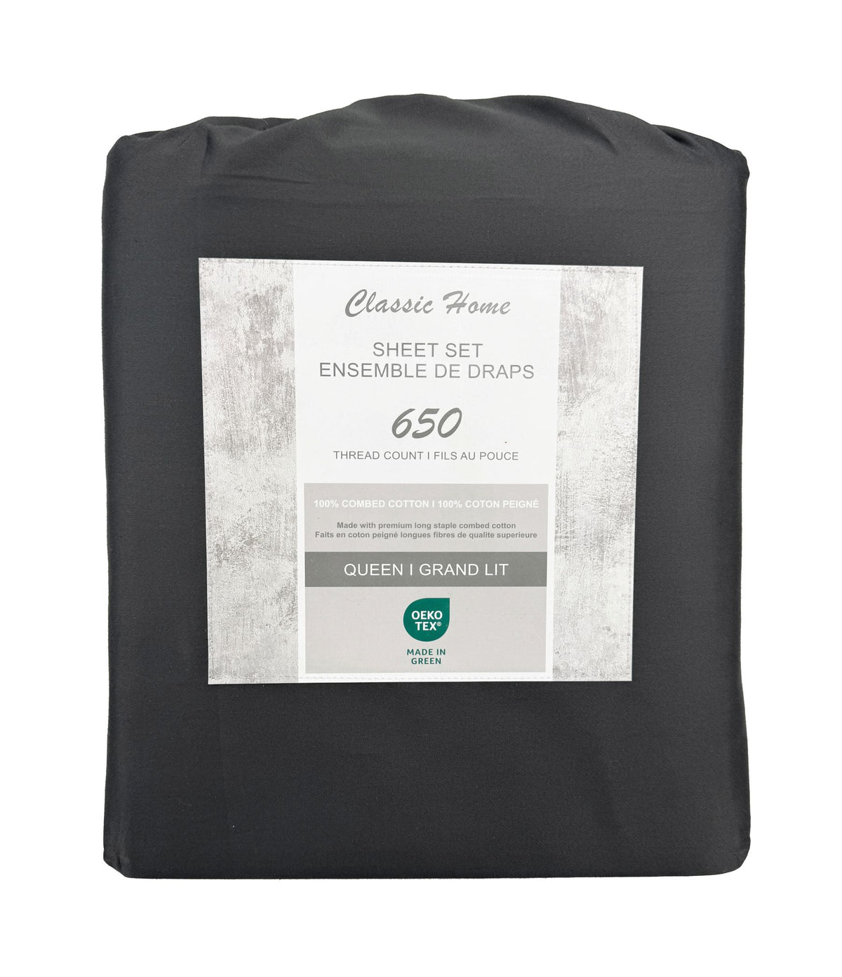 Cotton House 100% Combed Cotton King Sheet Set - 650 Thread Count Charcoal