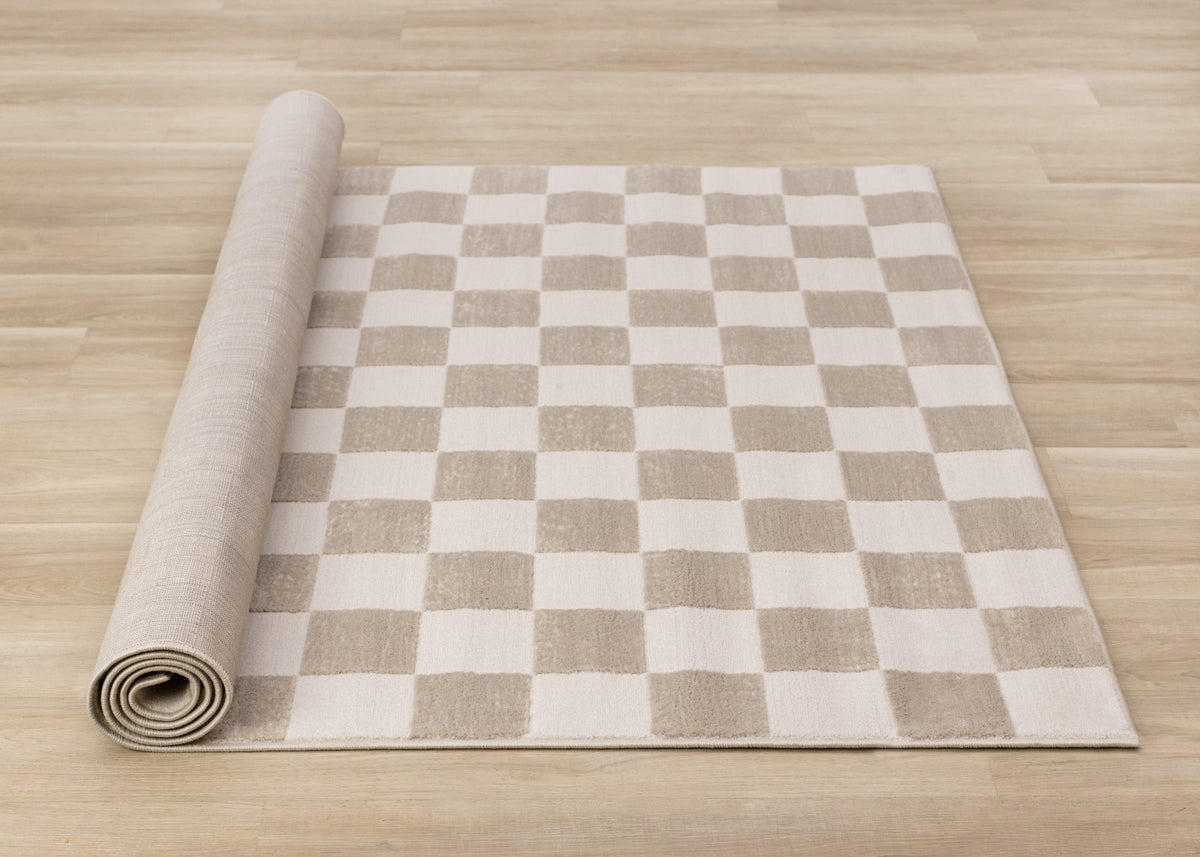 Logan Modern Checkered Area Rug - 5' X 8' - Beige/Cream