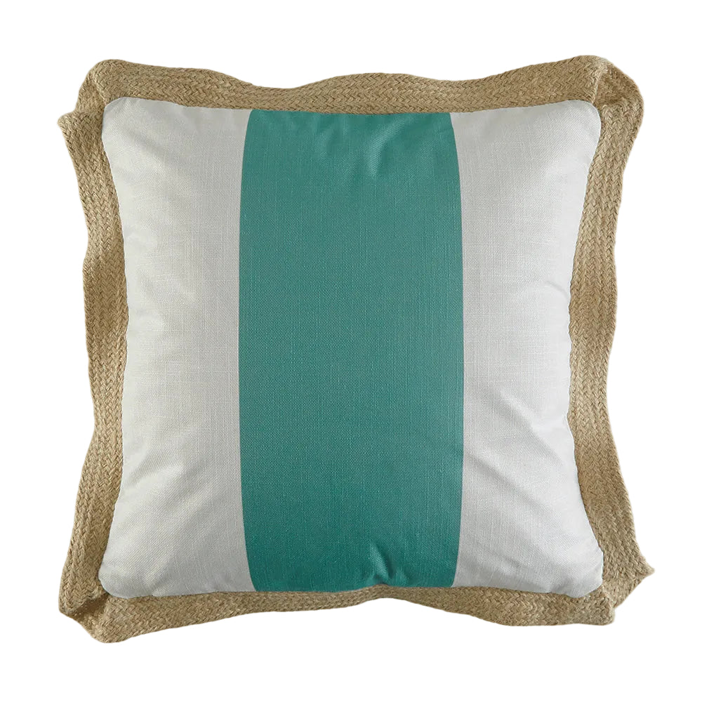 Garden Party Outdoor Decorative Accent Cushion - Teal, White Stripe
