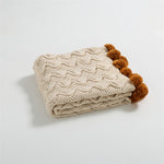 Rustic Charm Cable Knit Decorative Throw with Pom-Poms 50 x 60" - Beige, Rust
