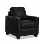 City Leather Chair - Black in a three-quarter view with a cushioned seat and back, slim track arms and dark wood legs