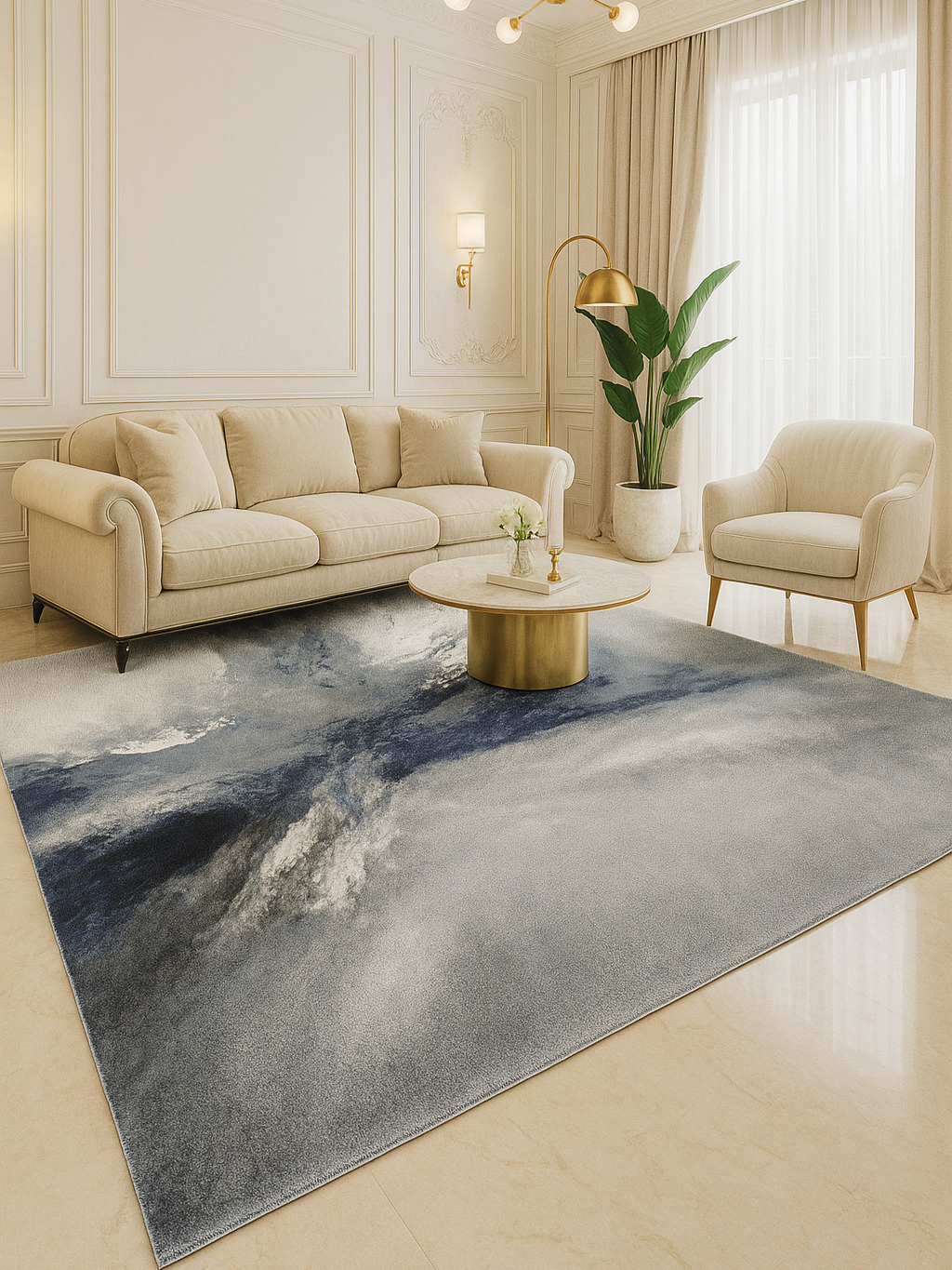 L2 Decor Diamond Area Rug 5' x 8' with Underpad - Blue