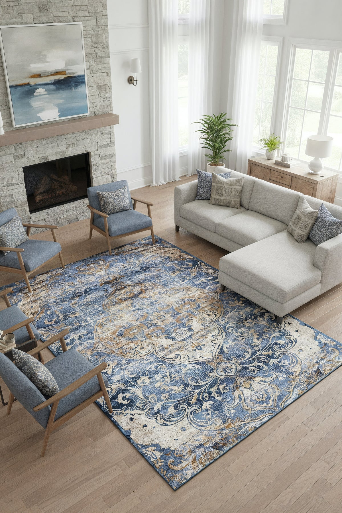 L2 Decor Emojy Area Rug 8' x 11' with Underpad - Blue
