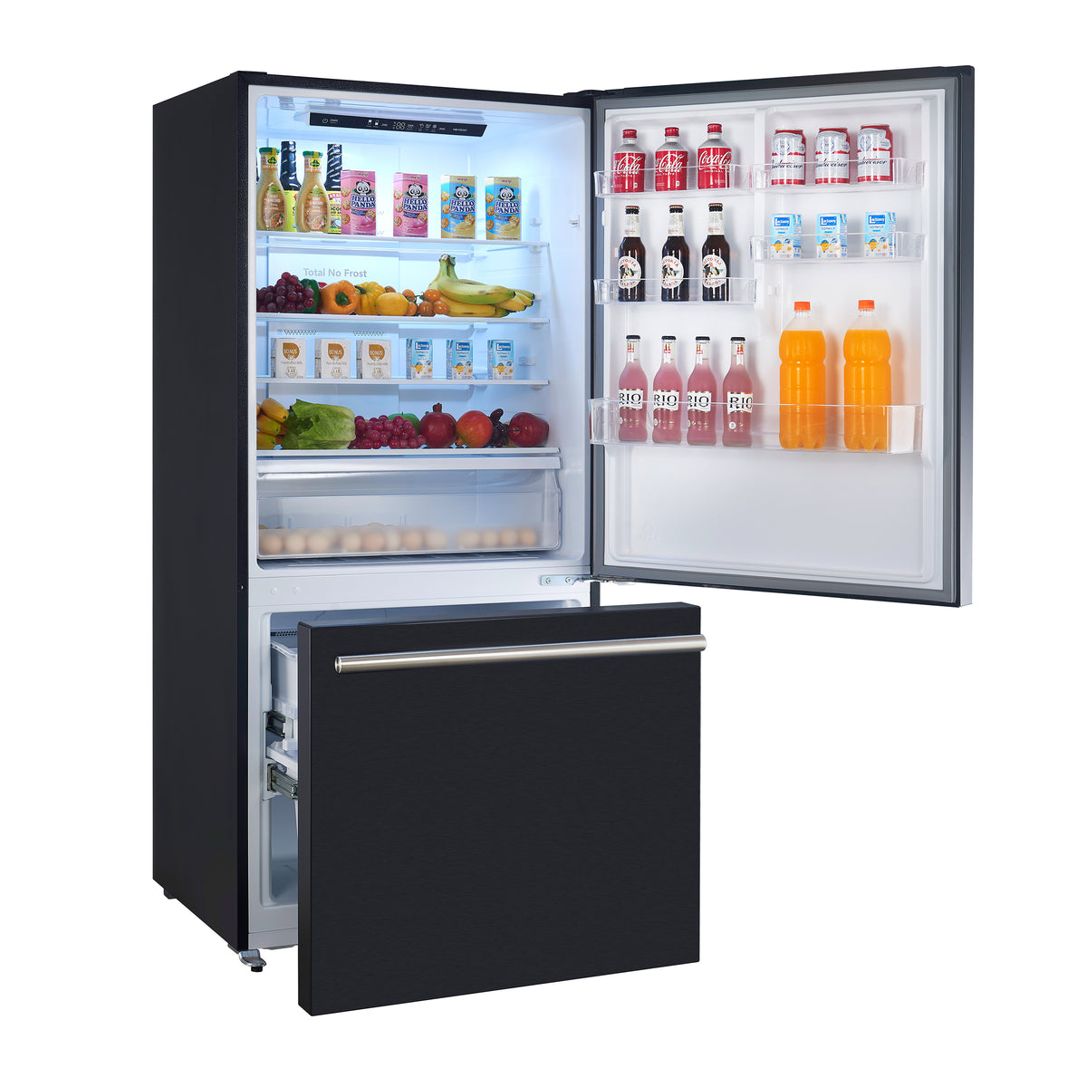 Forno Premium Black Kitchen Package with Range, Bottom Freezer Refrigerator and Range Hood - FBDL-001-02CA