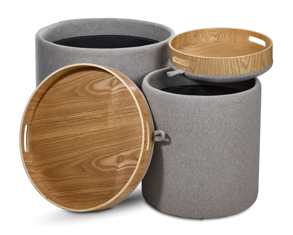 Kovel Set of 2 Ottomans - Dark Grey