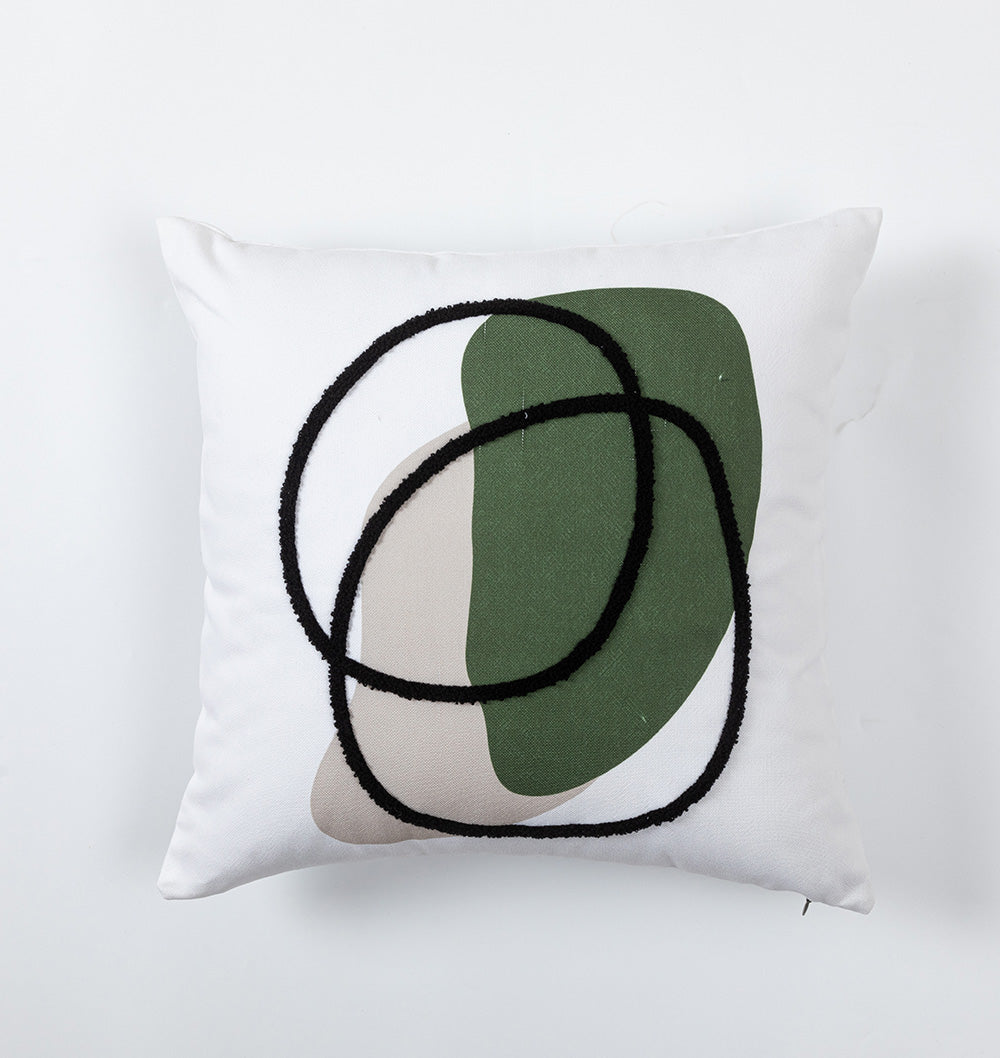 In Full Bloom 18 x 18" Abstract Cushion - Green, Black, Beige