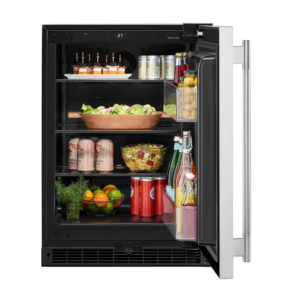 KitchenAid 24" 5.0 Cu. Ft. Black Cabinet/Stainless Doors Undercounter Refrigerator - KURR124SSB