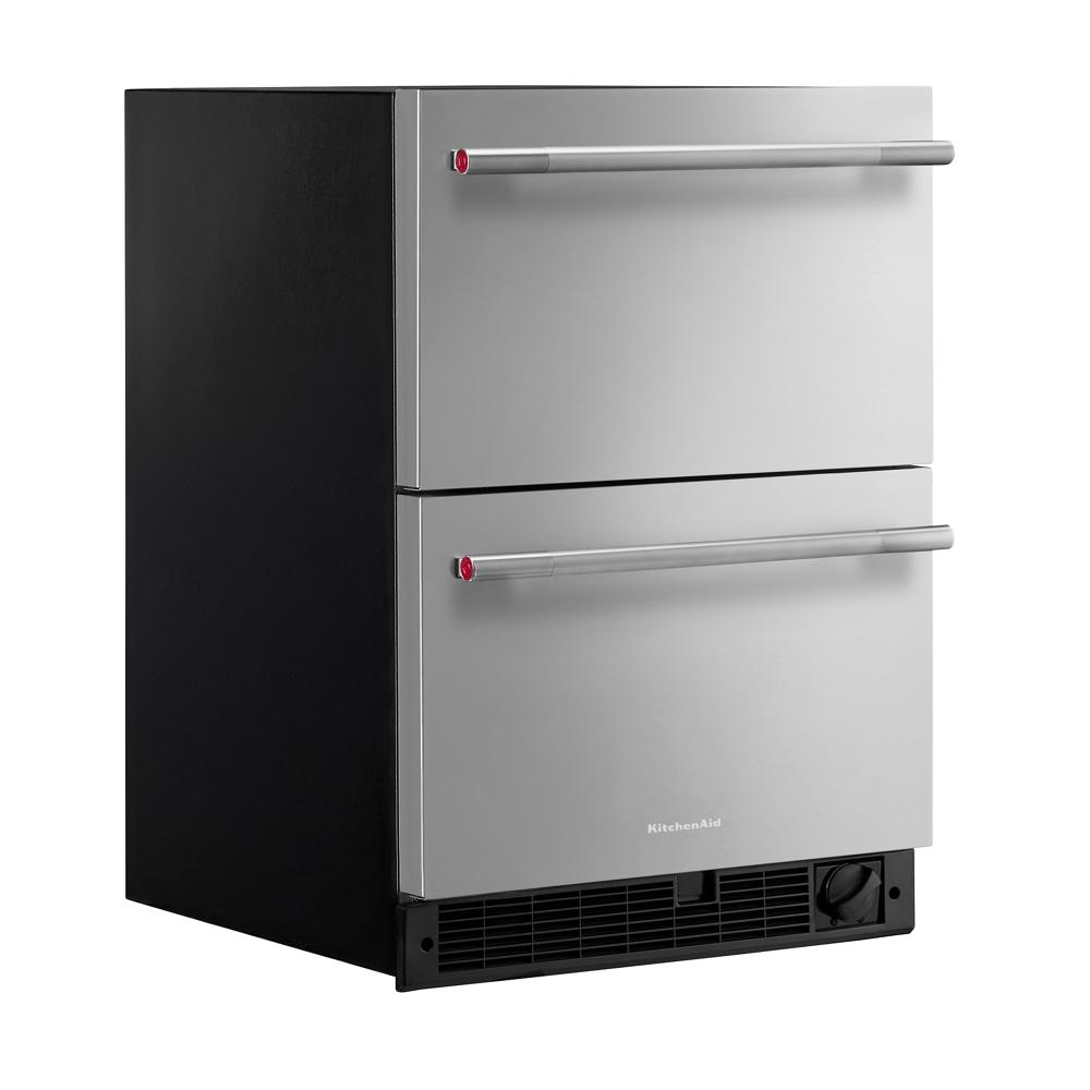 KitchenAid 24" 4.3 Cu. Ft. Black Cabinet with Stainless Steel Doors Undercounter Double-Drawer Refrigerator - KUCT524SSB