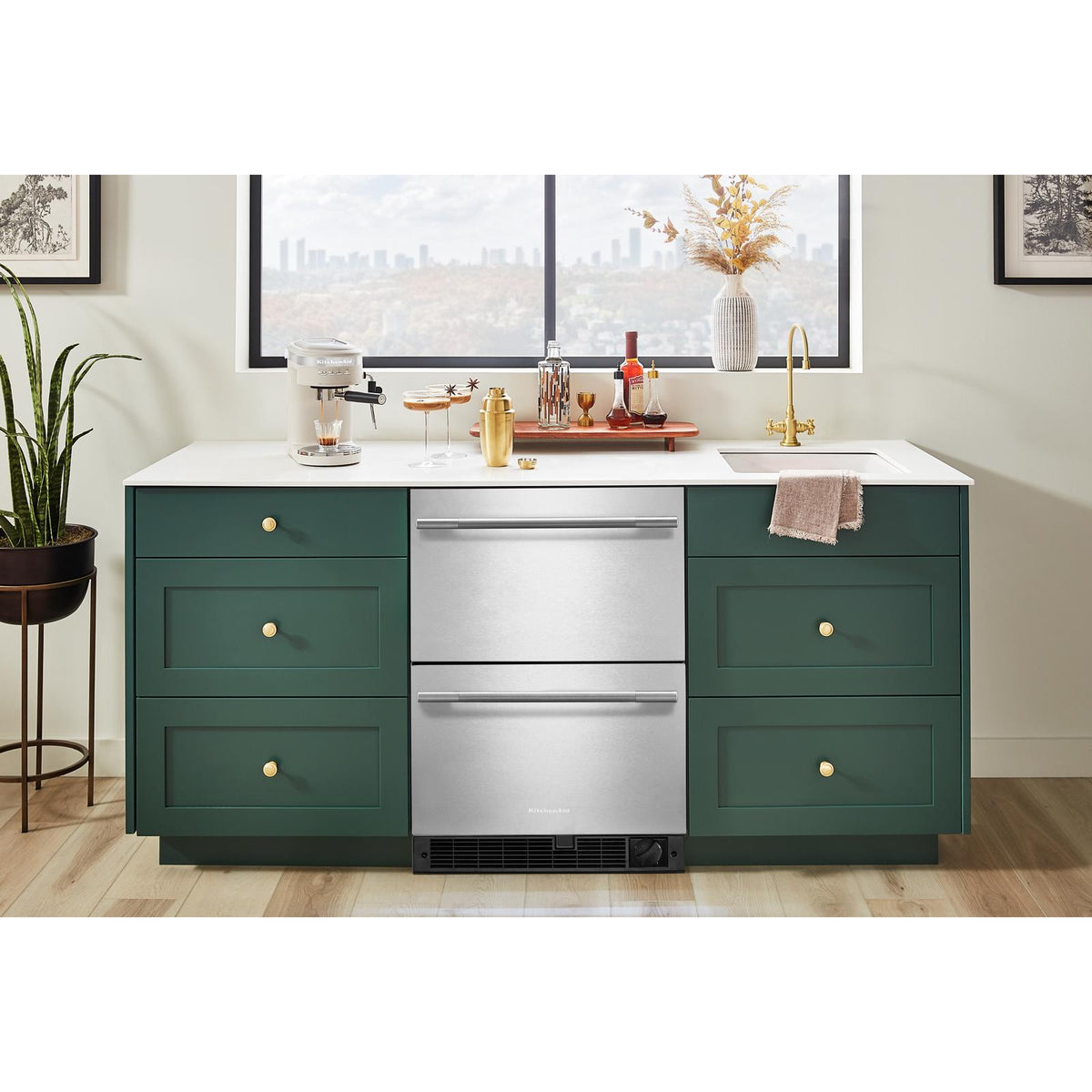 KitchenAid 24" 4.3 Cu. Ft. Black Cabinet with Stainless Steel Doors Undercounter Double-Drawer Refrigerator - KUCT524SSB
