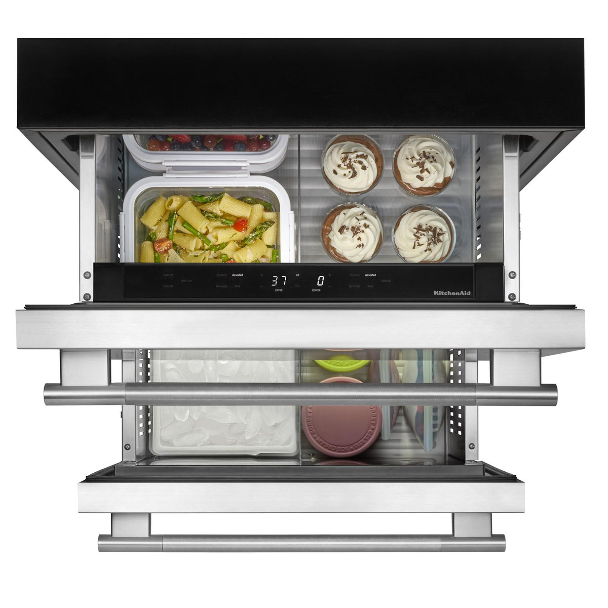 KitchenAid 24" 4.3 Cu. Ft. Black Cabinet with Stainless Steel Doors Undercounter Double-Drawer Refrigerator - KUCT524SSB