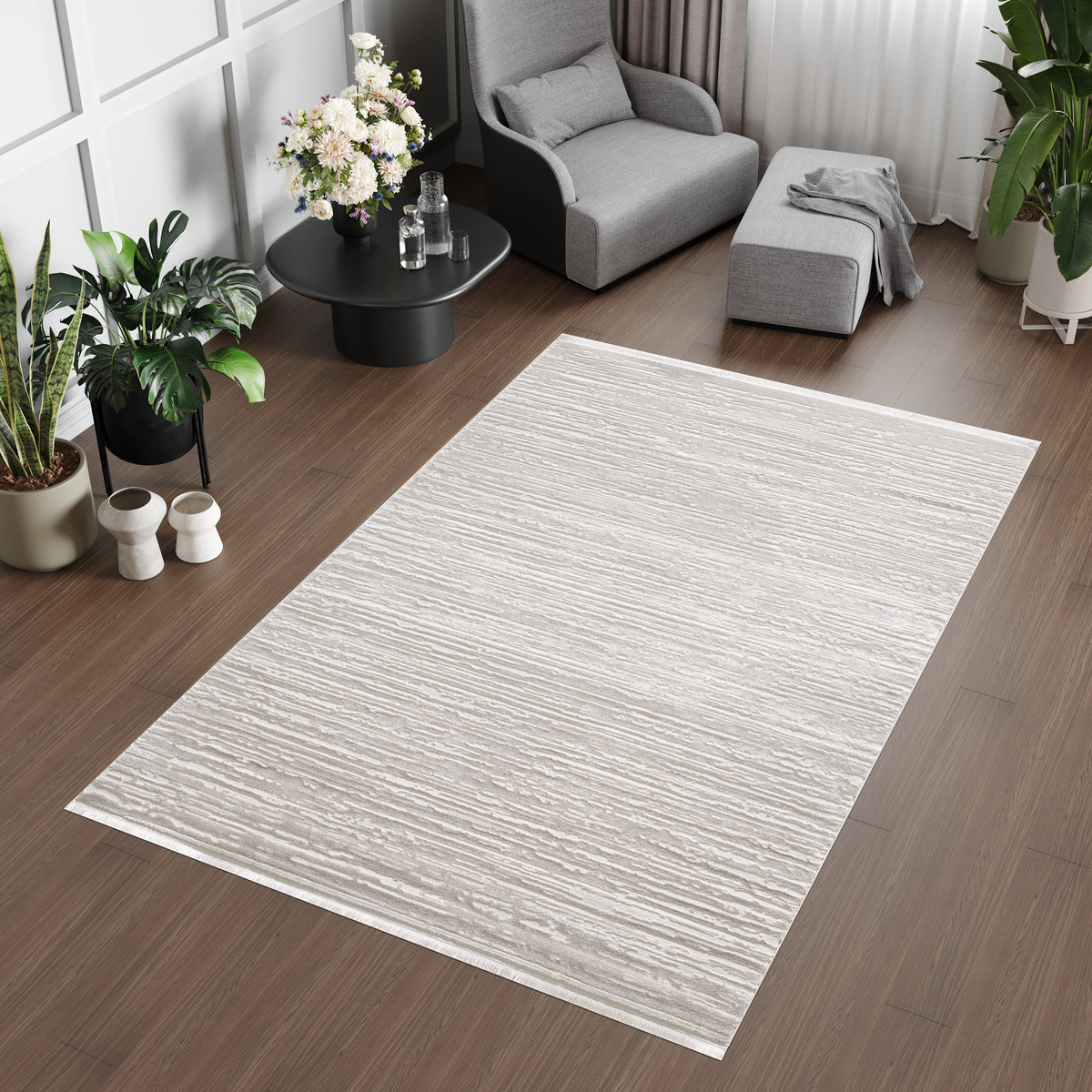 L2 Decor Lazer Area Rug 5' x 8' - Cream, Beige, Grey