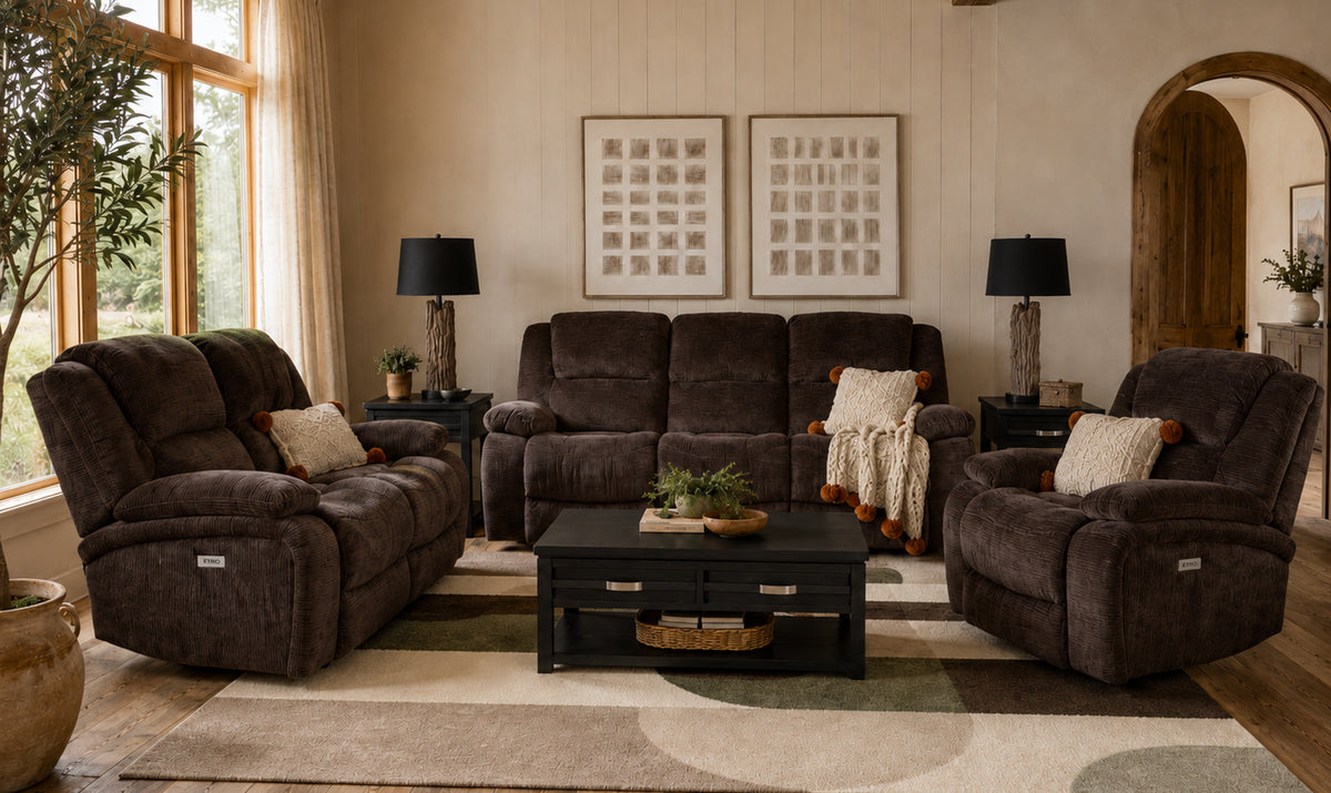 Maxwell Power Reclining Sofa, Loveseat and Chair Set - Brown