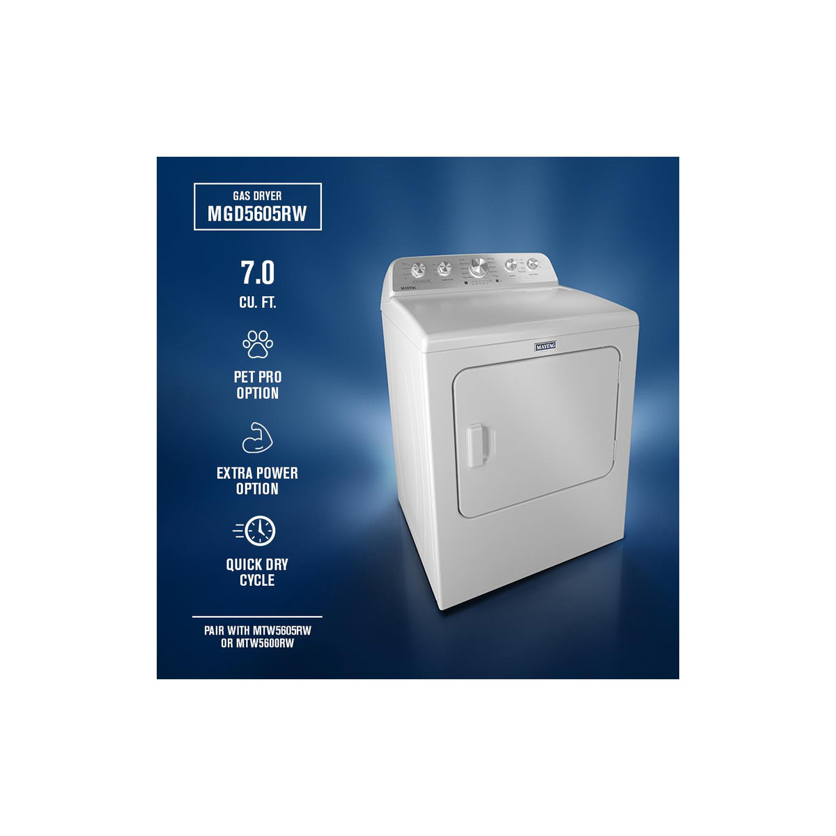 Maytag White Steam Gas Dryer (7.0 Cu. Ft.) with Pet Pro Option - MGD5605RW--