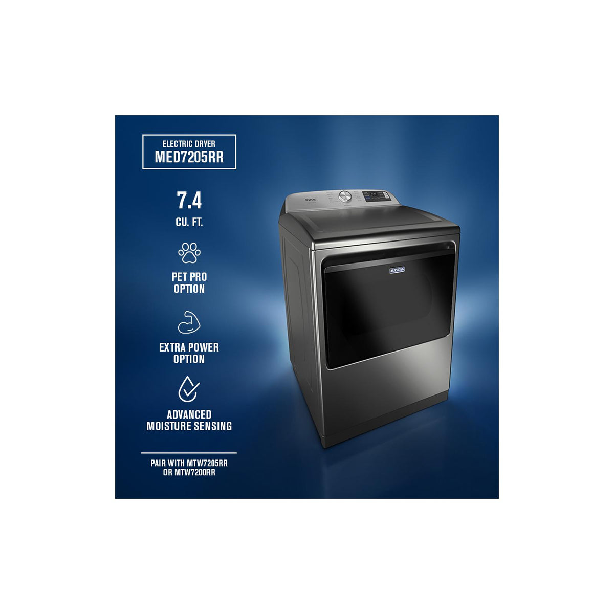 Maytag Radiant Silver Smart Steam Electric Dryer ( 7.4 Cu. Ft.) with Pet Pro System - YMED7205RR--