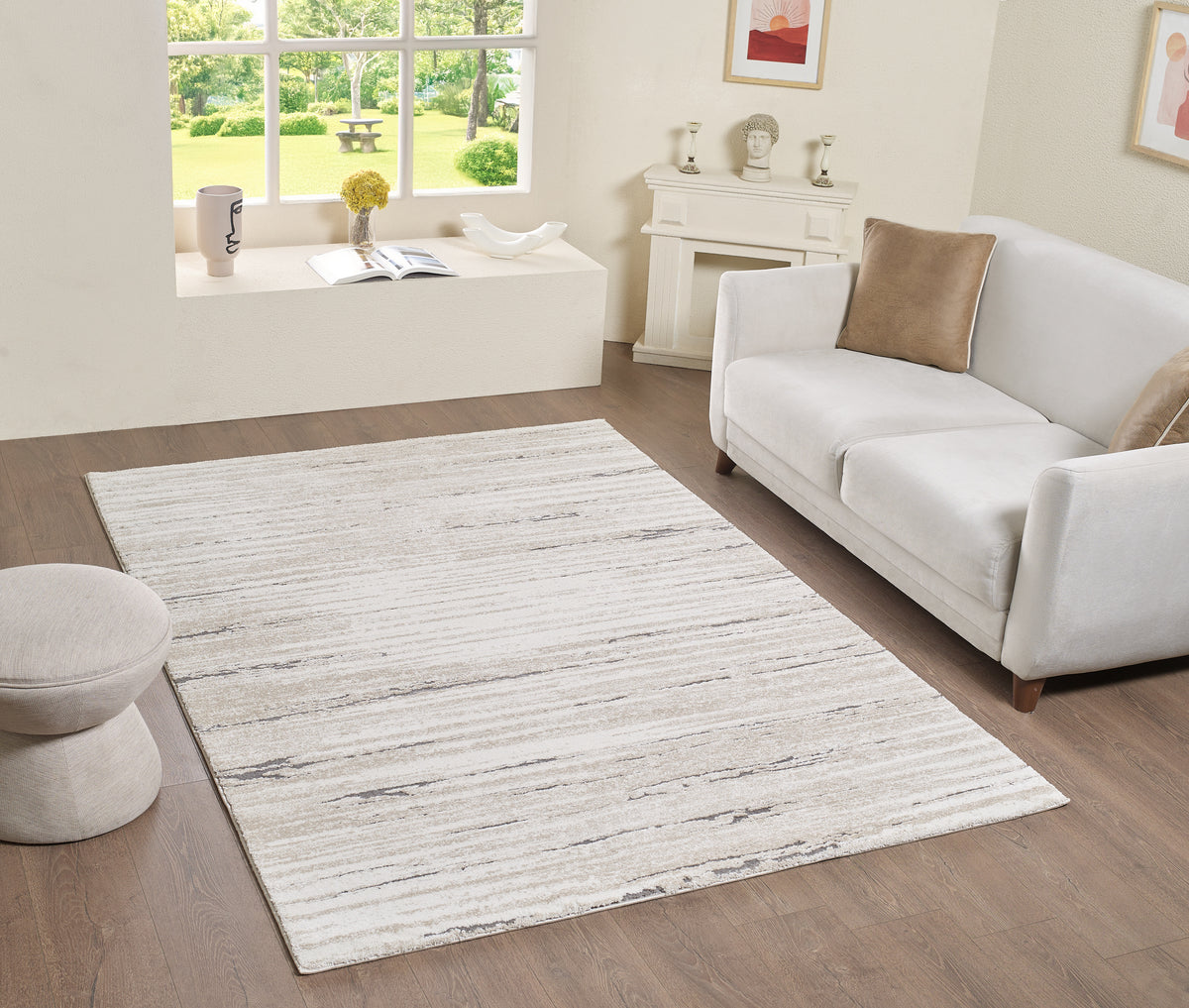 L2 Decor Panorama Area Rug 8' x 11' with Underpad - Cream