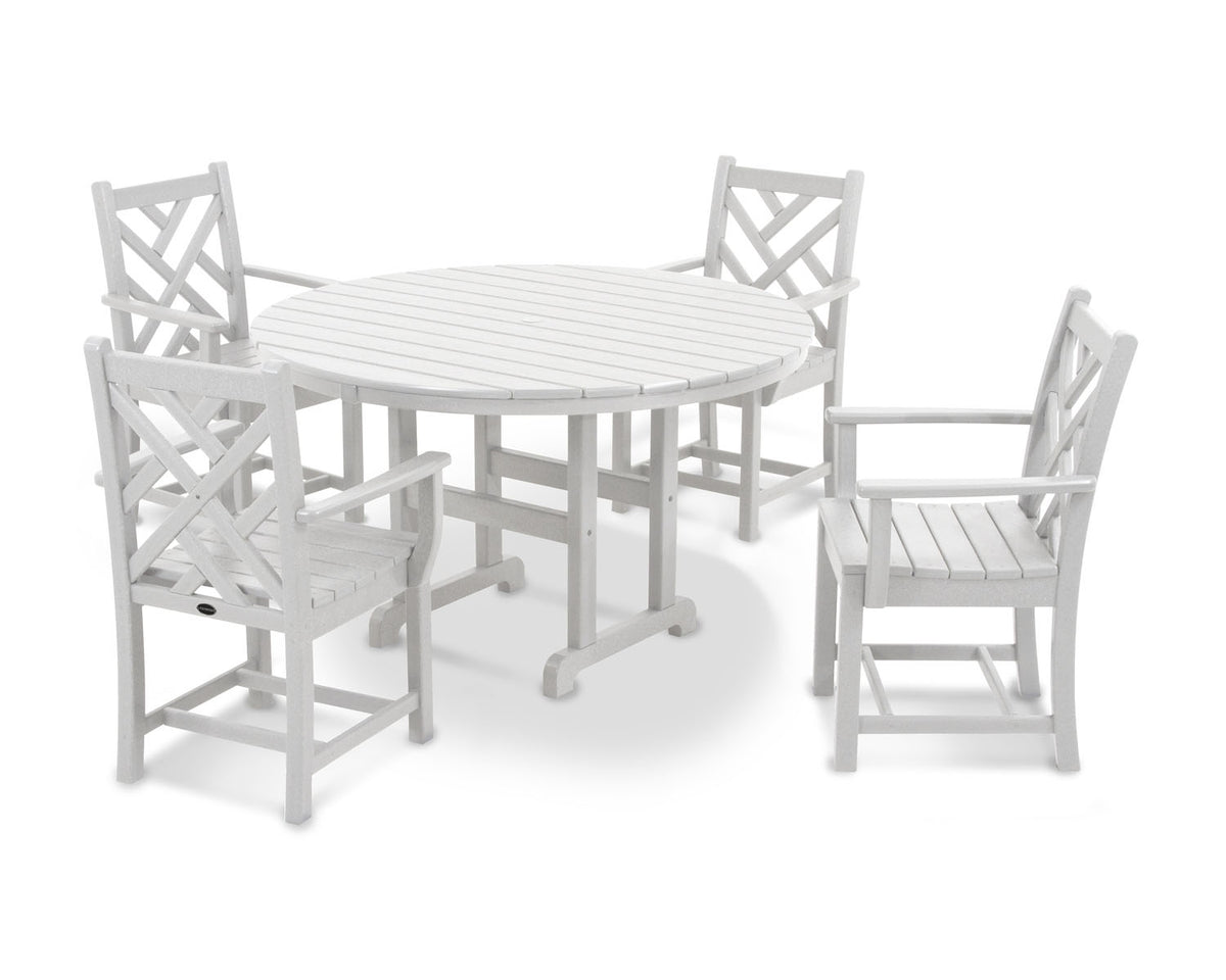 POLYWOOD® Chippendale 5-Piece Round Dining Set - White