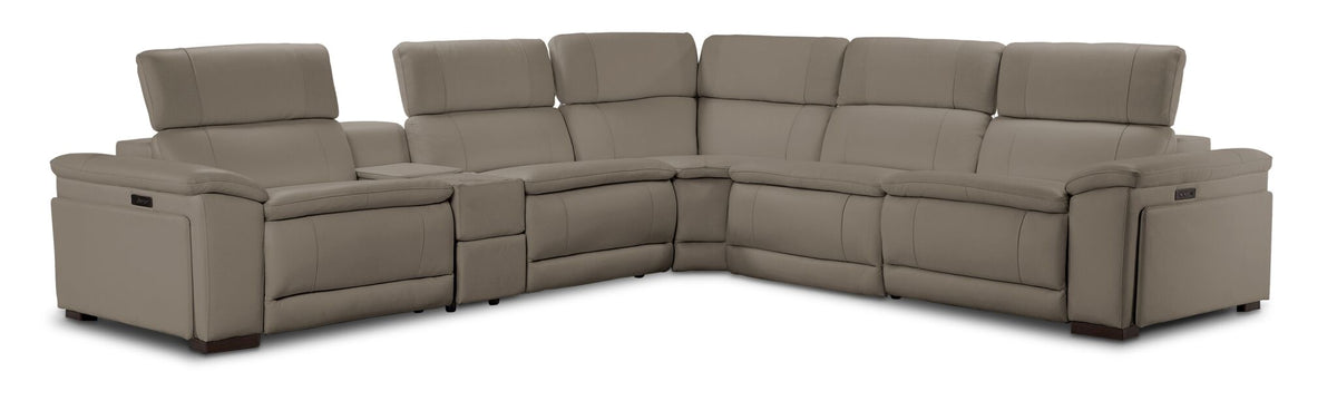 Ajax Leather 6-Piece Dual Power Reclining Sectional - Stone