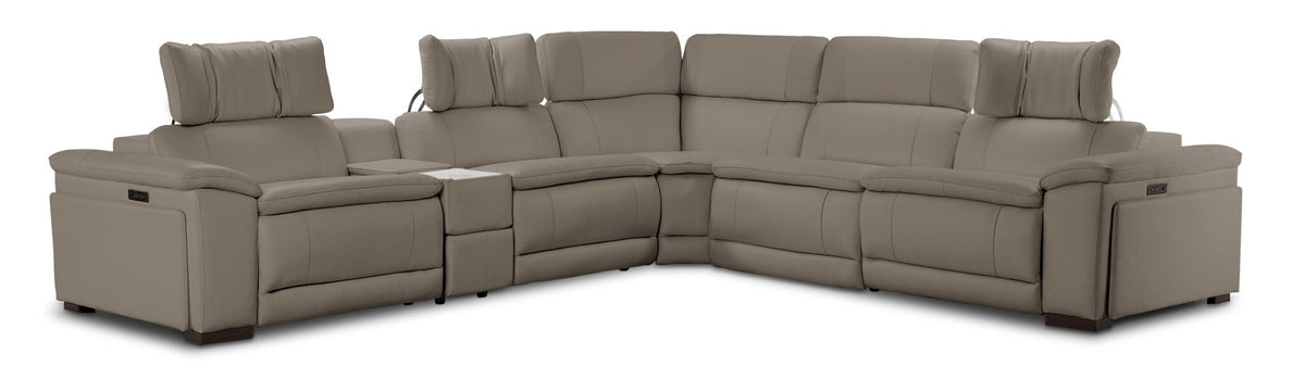 Ajax Leather 6-Piece Dual Power Reclining Sectional - Stone