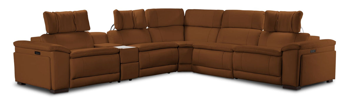 Ajax Leather 6-Piece Dual Power Reclining Sectional - Camel