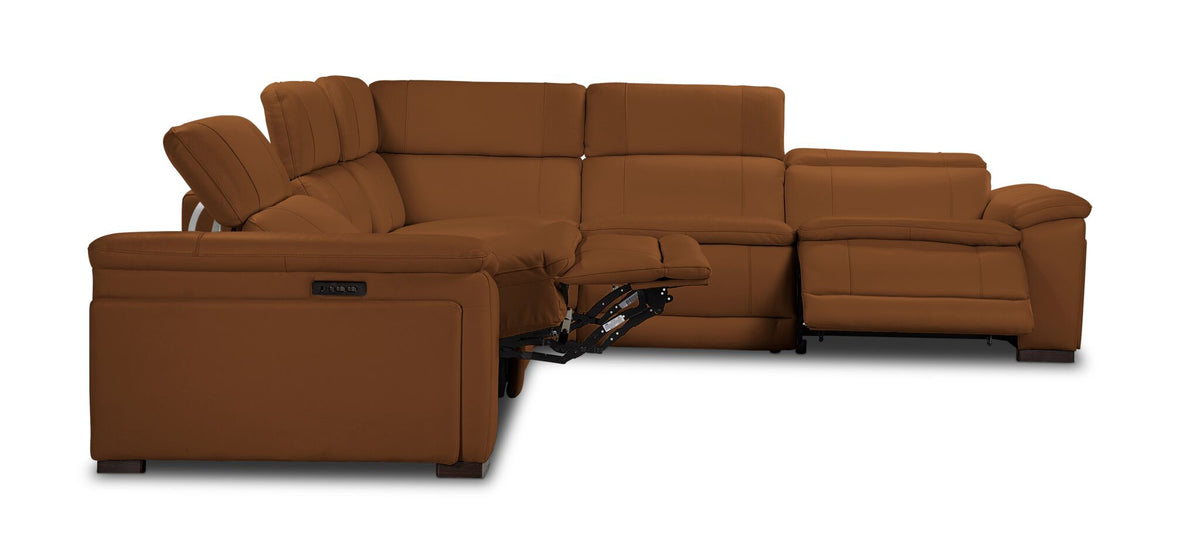 Ajax Leather 6-Piece Dual Power Reclining Sectional - Camel
