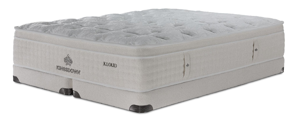 Kingsdown Atmosphere Plush Euro Top Queen mattress and split low profile boxspring set with white tufted top