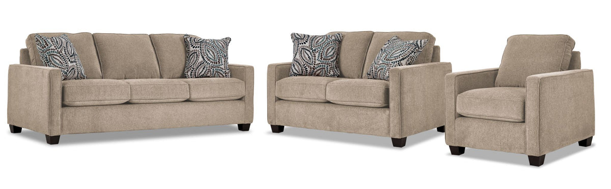 City Sofa, Loveseat and Chair Set - Ivory