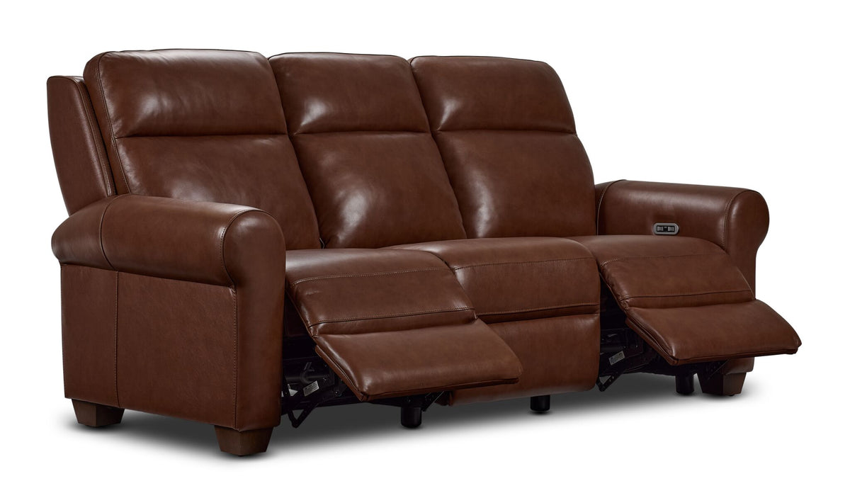 Conrad Leather Dual Power Reclining Sofa - Dark Brown