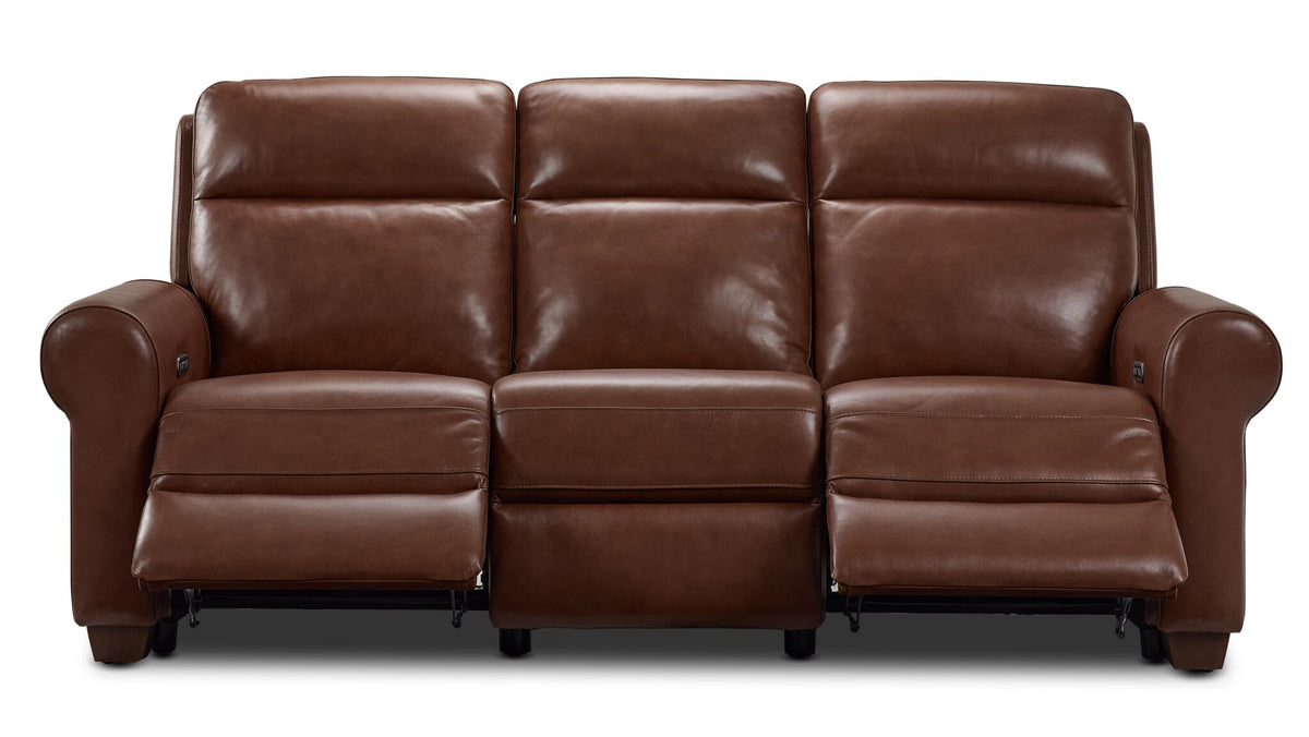 Conrad Leather Dual Power Reclining Sofa - Dark Brown
