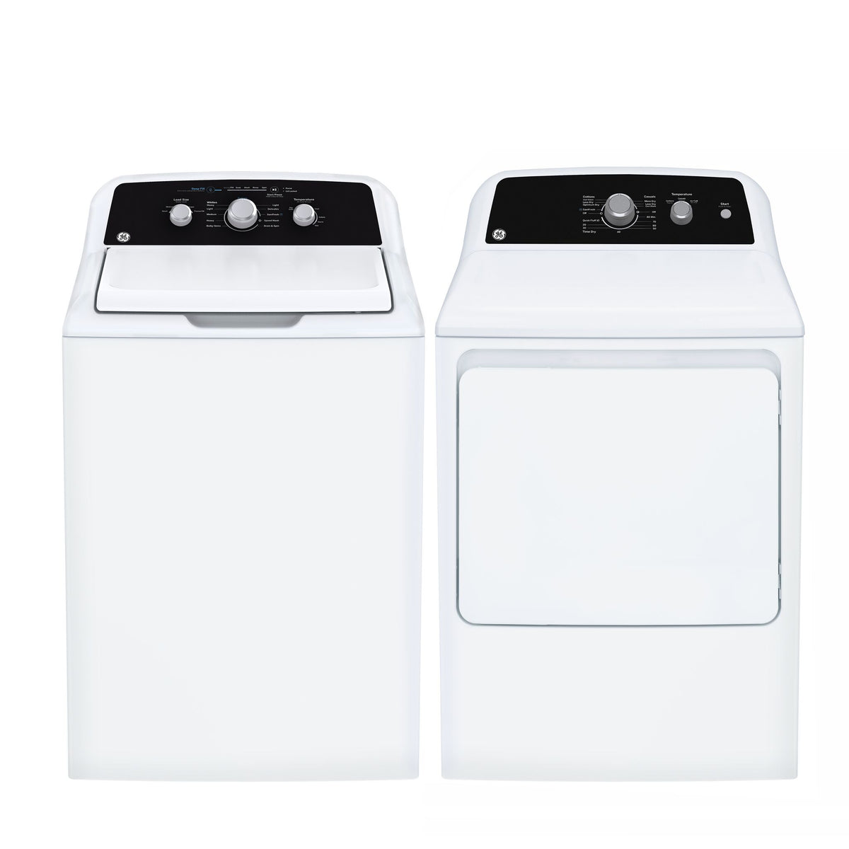 GE White Top Load Washer (4.4 Cu Ft.) & Electric Dryer with SaniFresh Cycle (6.2 cu.ft.) - GTW334BMRWS/GTX34EBMRWS