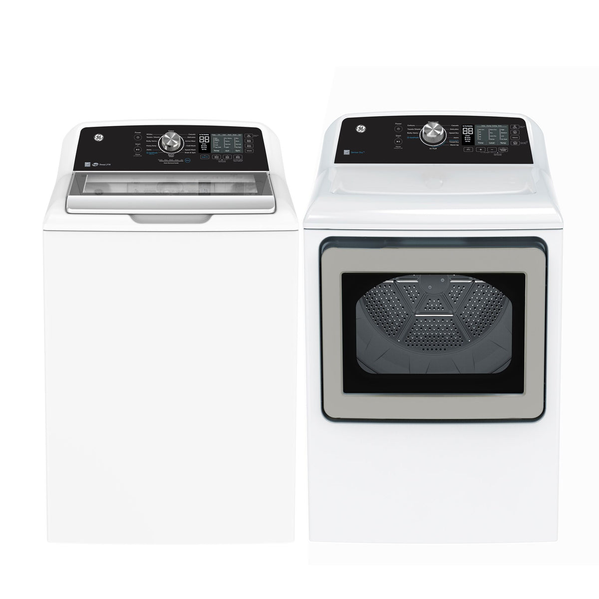 GE White Top Load Washer (5.3 Cu. Ft.) & Electric Dryer with SaniFresh (7.4 cu.ft.) - GTW681BMRWS/GTD68EBMRWS