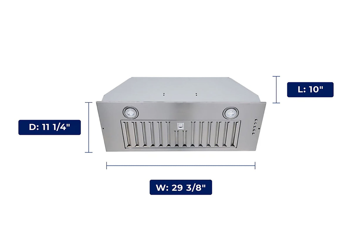 Hauslane Stainless Steel 30" 600 CFM Range Hood Insert - IN-R100SS-30