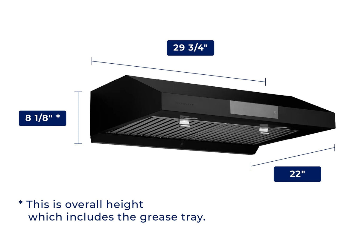 Hauslane Matte Black 30" 860 CFM Under Cabinet Range Hood - UC-PS18BLK-30