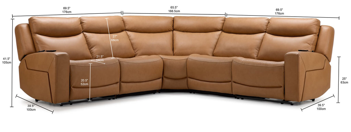 Jackson Leather 5-Piece Power Reclining Sectional with Heat and Massage - Butternut