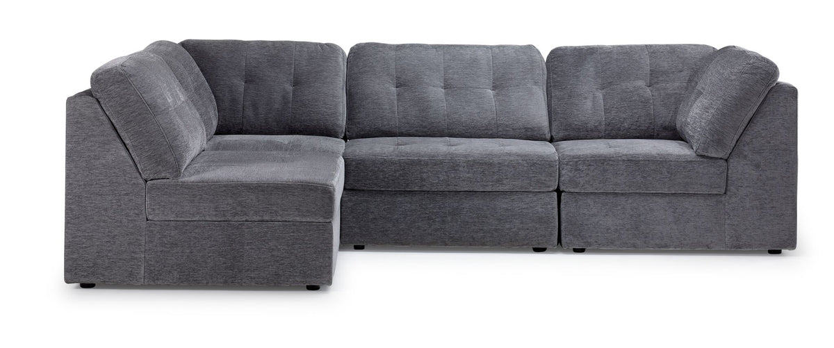 Front view of Jayce 4-Piece Modular Sectional with L-shaped seating and tufted back cushions