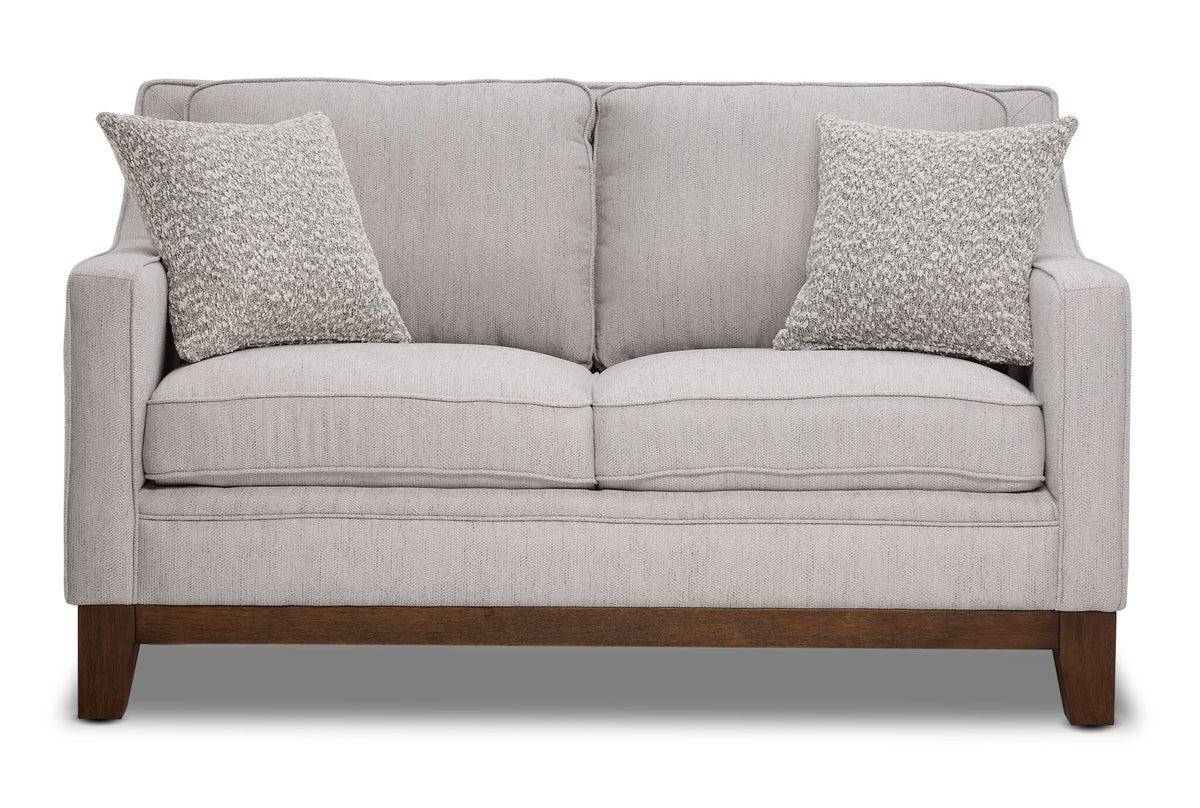 Lucerne grey loveseat with contemporary shape, polyester upholstery and clean front view