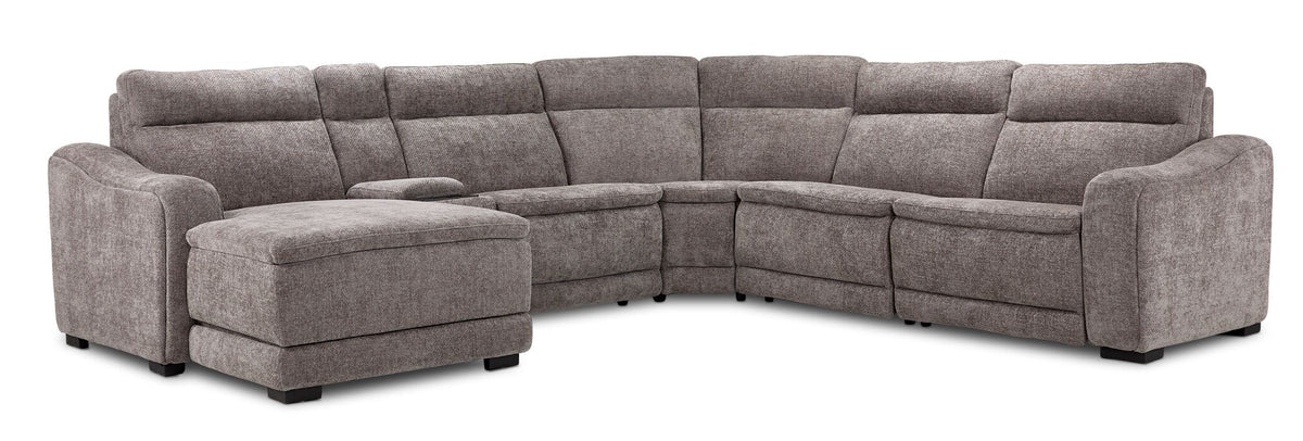 Madison 6-Piece Dual Power Reclining Sectional with Left-Facing Chaise - Brown