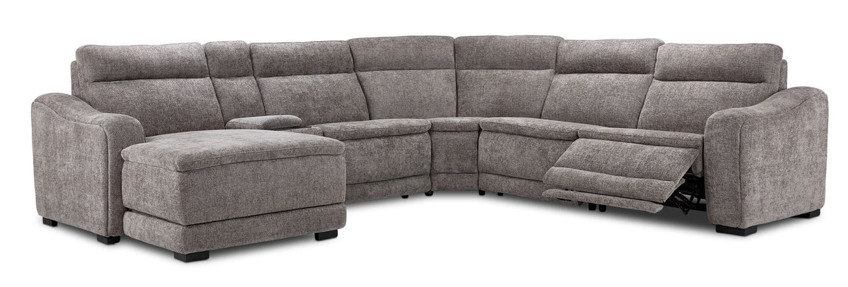 Madison 6-Piece Dual Power Reclining Sectional with Left-Facing Chaise - Brown