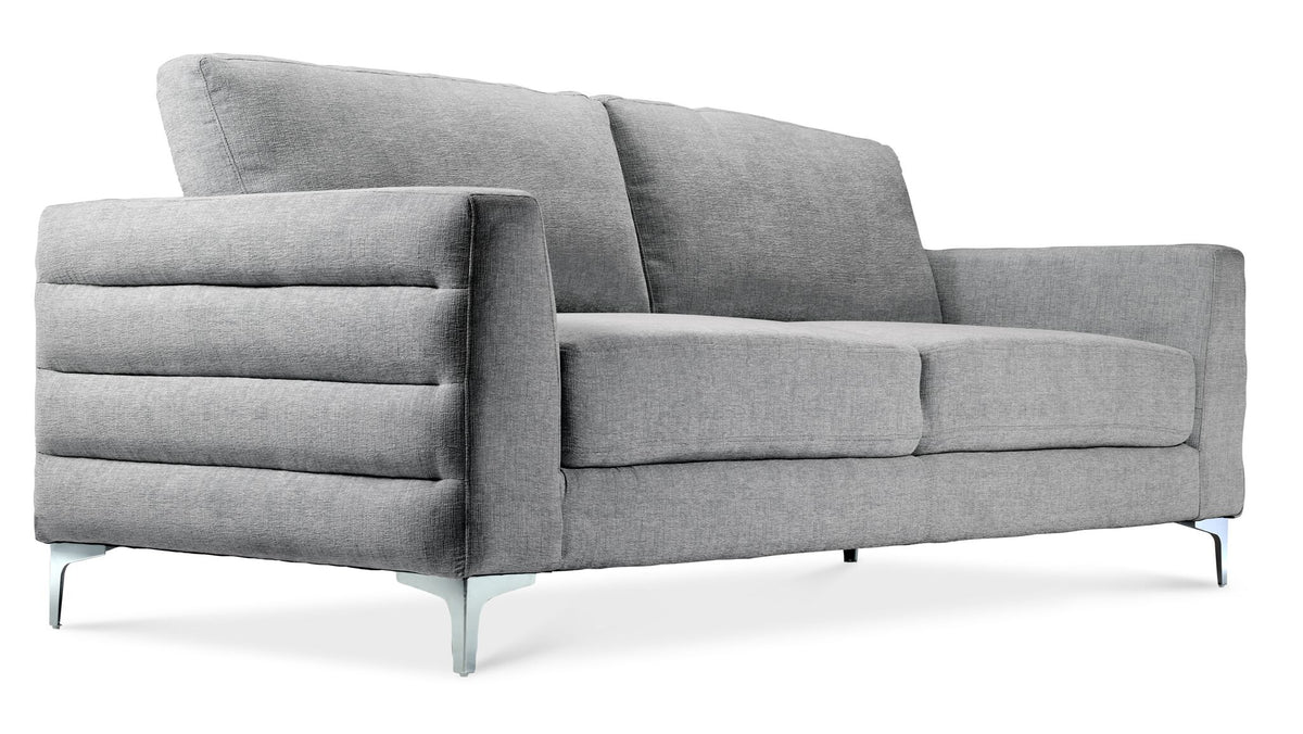 Micah light grey sofa with fluted side detail, loose back cushions and contemporary style